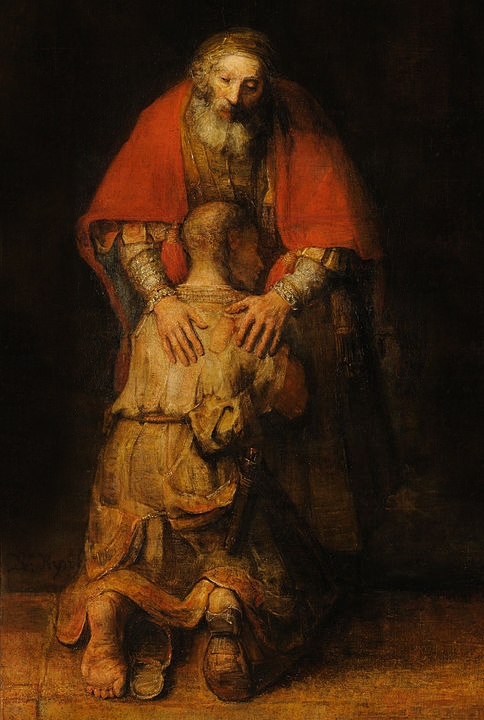 Ilustrácia: Rembrandt Harmenszoon van Rijn - Návrat márnotratného syna, 1668; detail; poz. kliknutím na obrázok sa obrázok zobrazí vo vačšom rozlíšení