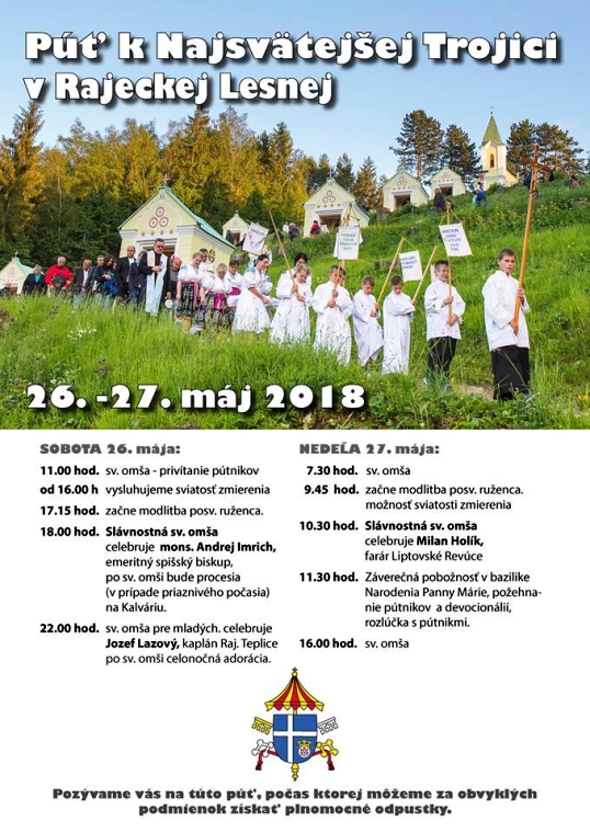 Púť k Najsvätejšej Trojici v Rajeckej Lesnej, 26.-27.mája 2018