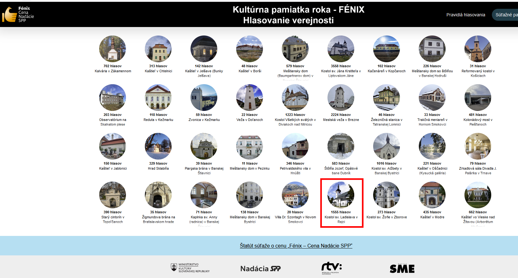 Kultúrna pamiatka roka - FÉNIX - Hlasovanie verejnosti kliknutím na obrázok www-stránky fenix.sk